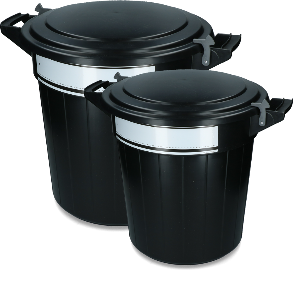 Voerton 40 liter zwart met deksel, slot - Afbeelding 3