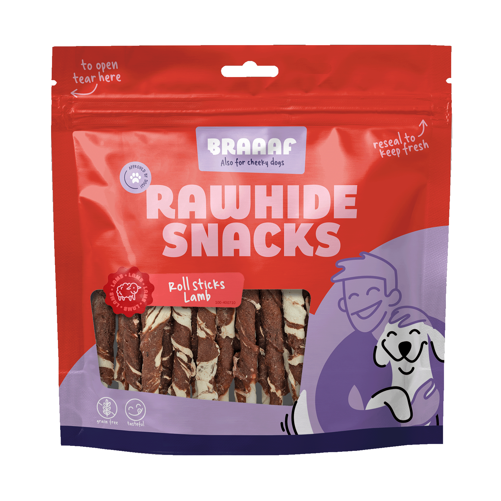 Braaaf Rawhide Roll Sticks Lam & Vis - 25 st.