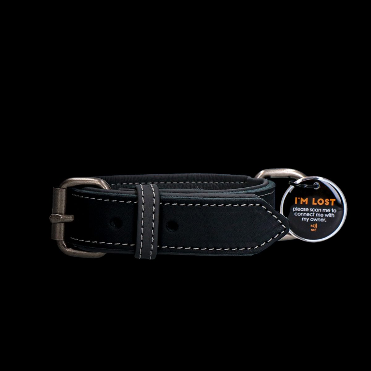 Spotted! Pro Leren Halsband Zwart 2,5 x 50 cm