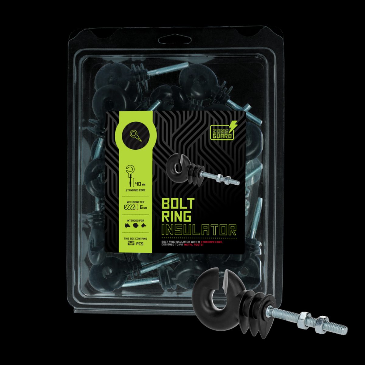 ZoneGuard Ringisolator zwart met moer (mdk) - Afbeelding 2