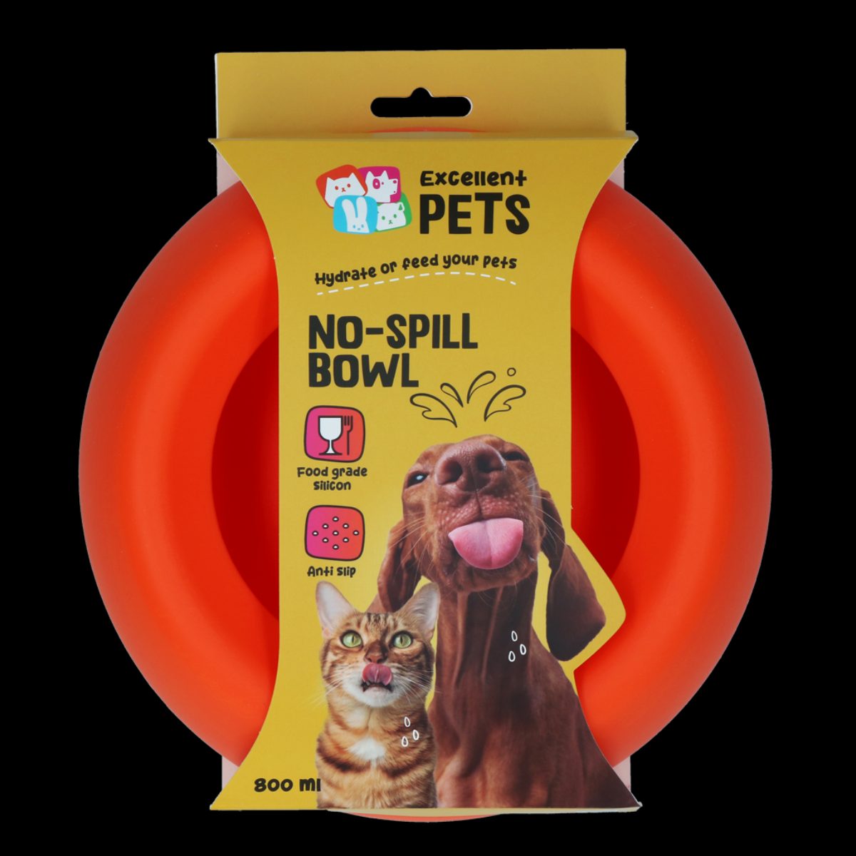 Excellent Pets No-Spill Bowl 800ml Oranje M