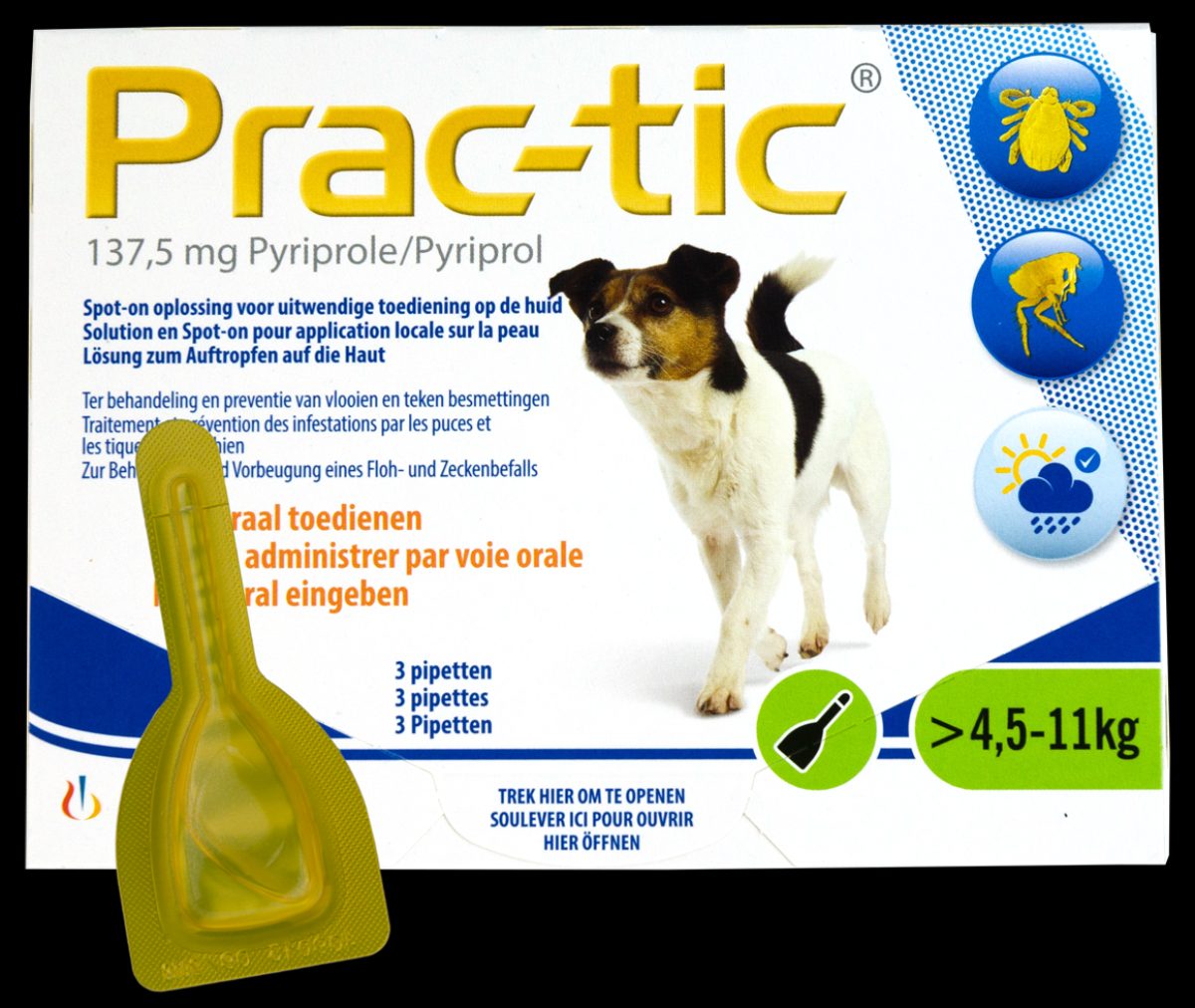 Prac-Tic Teken en vlooien druppels 4,5 tot 11 kg