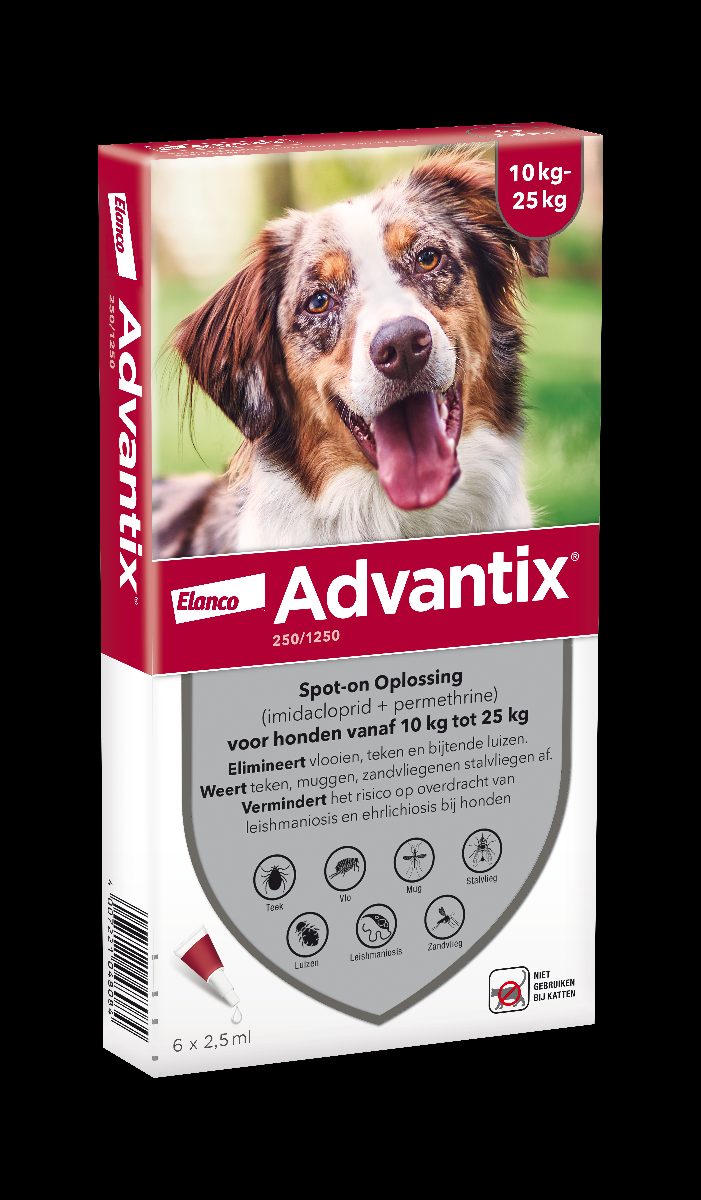 Advantix vlooien- en tekenpipet voor honden 250/1250 (10 tot 25 kg) 6 pipetten