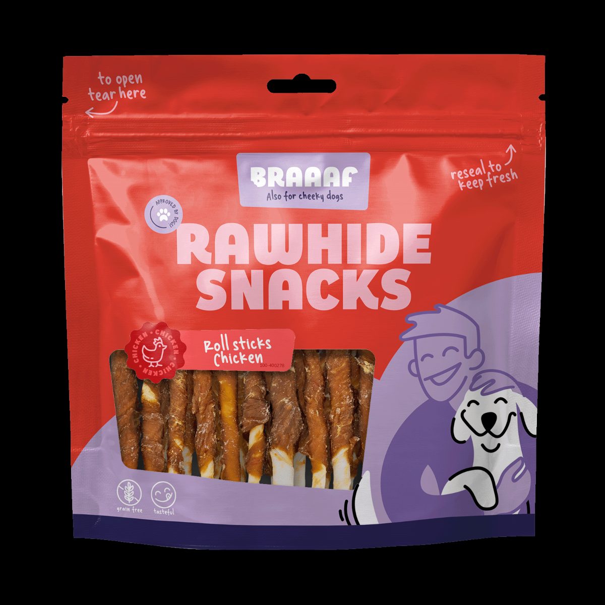 Braaaf Rawhide Roll Sticks Kip - 30 st.