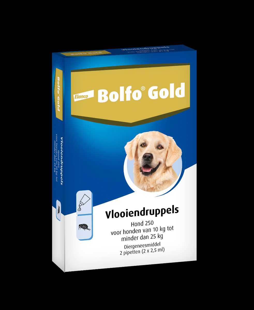Bolfo Gold Vlooiendruppels Hond - 10 tot 25 kg - 250 mg 2 pipetten