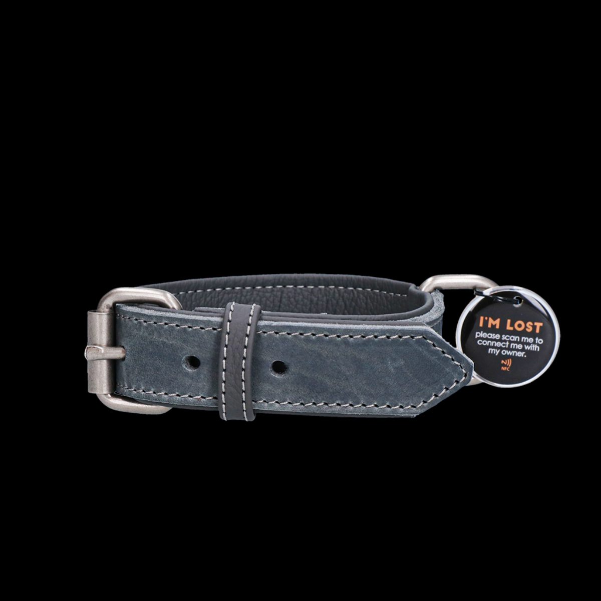 Spotted! Pro Leren Halsband 60 cm - Grijs