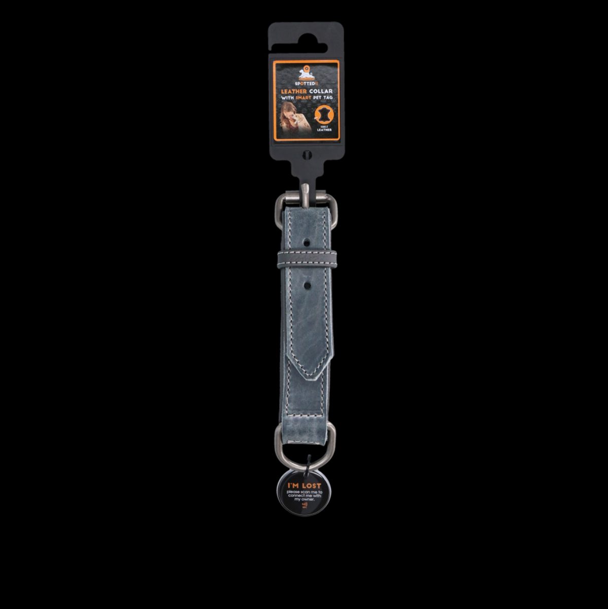 Spotted! Pro Leren Halsband 60 cm - Grijs - Afbeelding 3