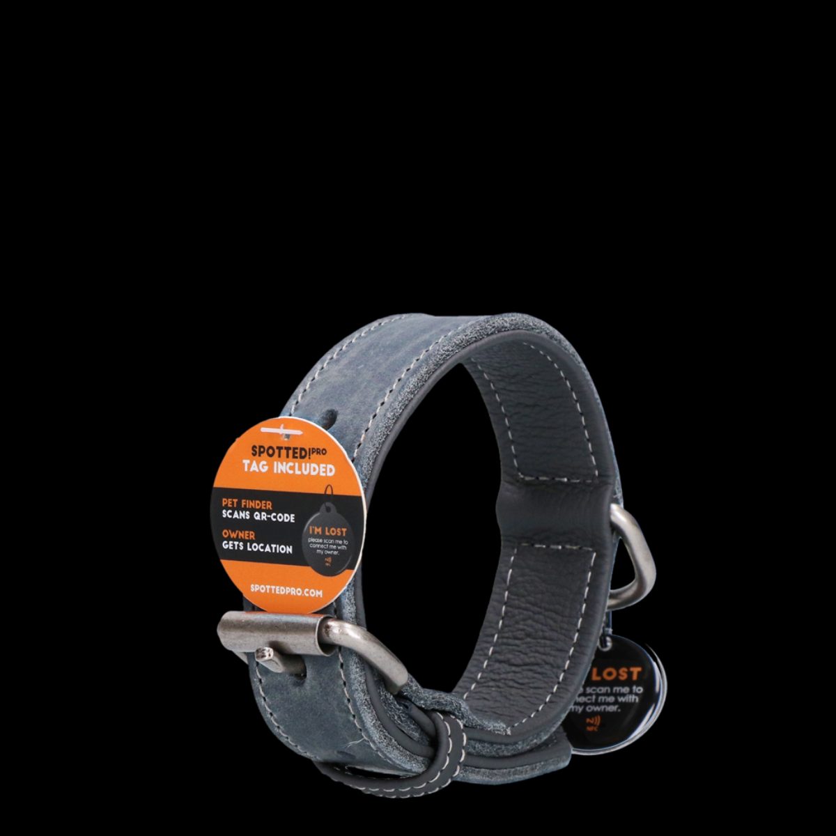 Spotted! Pro Leren Halsband 60 cm - Grijs - Afbeelding 4