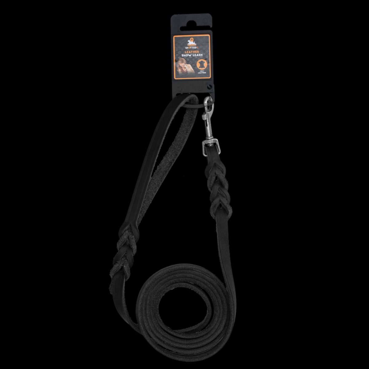 Spotted! Pro Leren Showlijn 180 cm x 16 mm - Zwart (Musketon) - Afbeelding 2