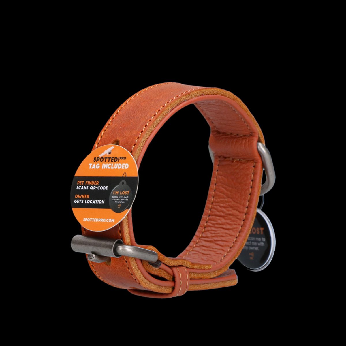 Spotted! Pro Leren Halsband 60 cm - Cognac - Afbeelding 3
