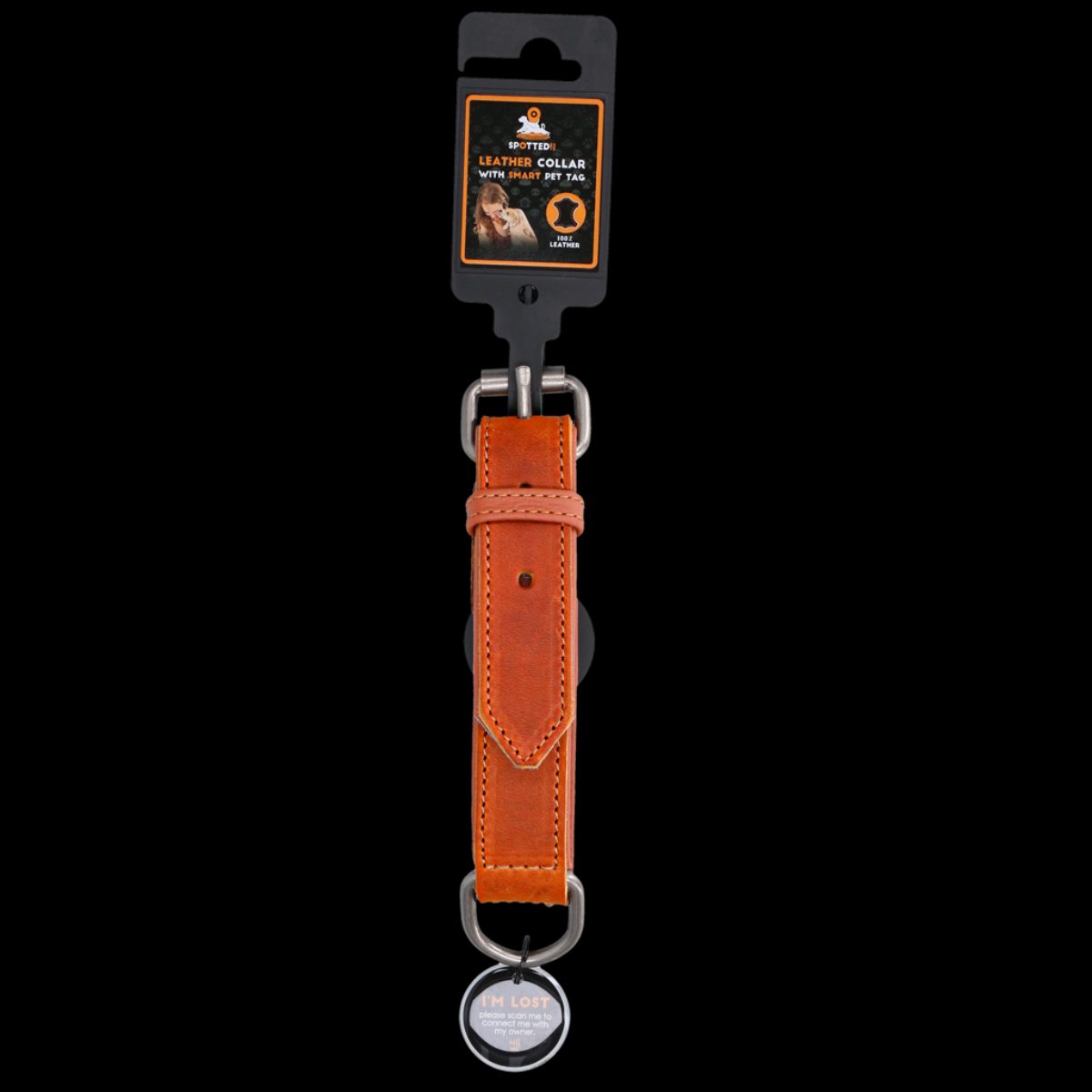 Spotted! Pro Leren Halsband 60 cm - Cognac - Afbeelding 4